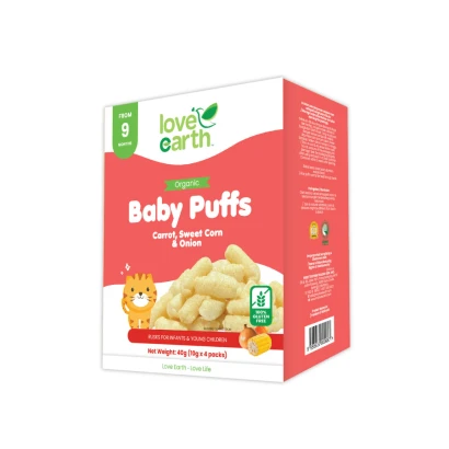 Love Earth Organic Carrot, Sweet Corn & Onion Baby Puffs (From 9 Months) 40gm