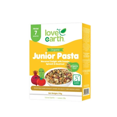 Love Earth Organic Junior Pasta Macaroni Delight with Tomato, Spinach & Beetroot (From 7mnths) 175gm