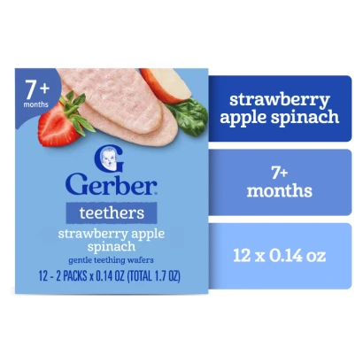 Gerber Strawberry Apple Spinach Teethers Wafers (From 7+mnths) 48gm