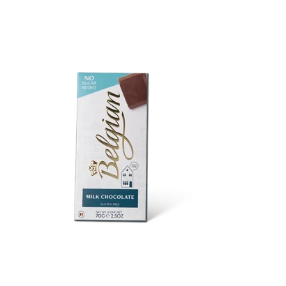 Belgian No Sugar Added Milk Chocolate Bar Gluten Free 70g
