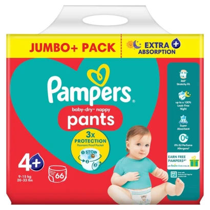 Pampers Jumbo Pack (Pant System) SIze - 4+ (9-15kg) 66pcs