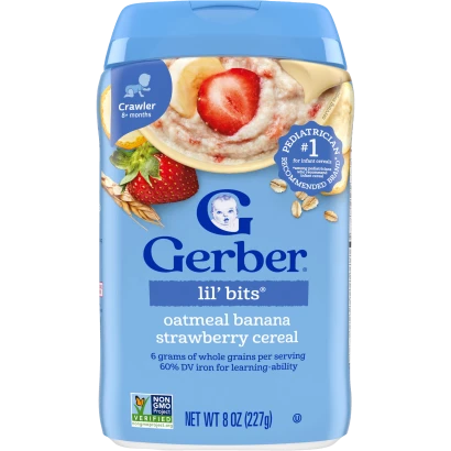 Gerber Lil' Bits" Oatmeal Banana Strawberry Cereal (8+mnths) 227gm