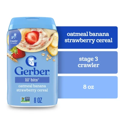 Gerber Lil' Bits" Oatmeal Banana Strawberry Cereal (8+mnths) 227gm