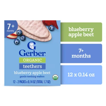 Gerber Organic Teethers blueberry, apple, beet Gentle Teething Wafers (From 7+mnths) 48gm