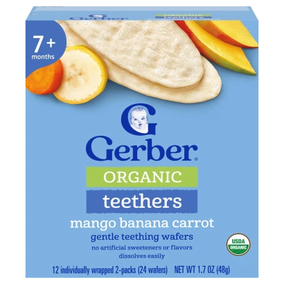 Gerber Organic Teethers Mango, Banana & Carrot Gentle Teething Wafers (From 7+mnths) 48gm
