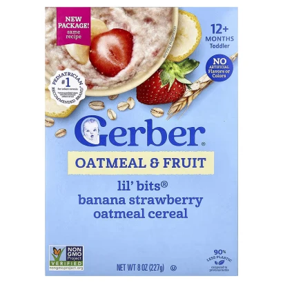 Gerber Oatmeal & Fruit Lil' Bits Banana Strawberry Oatmeal Cereal (12m+) Pack 227g